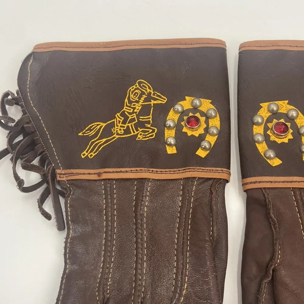 Vintage kids brown western fringe gloves